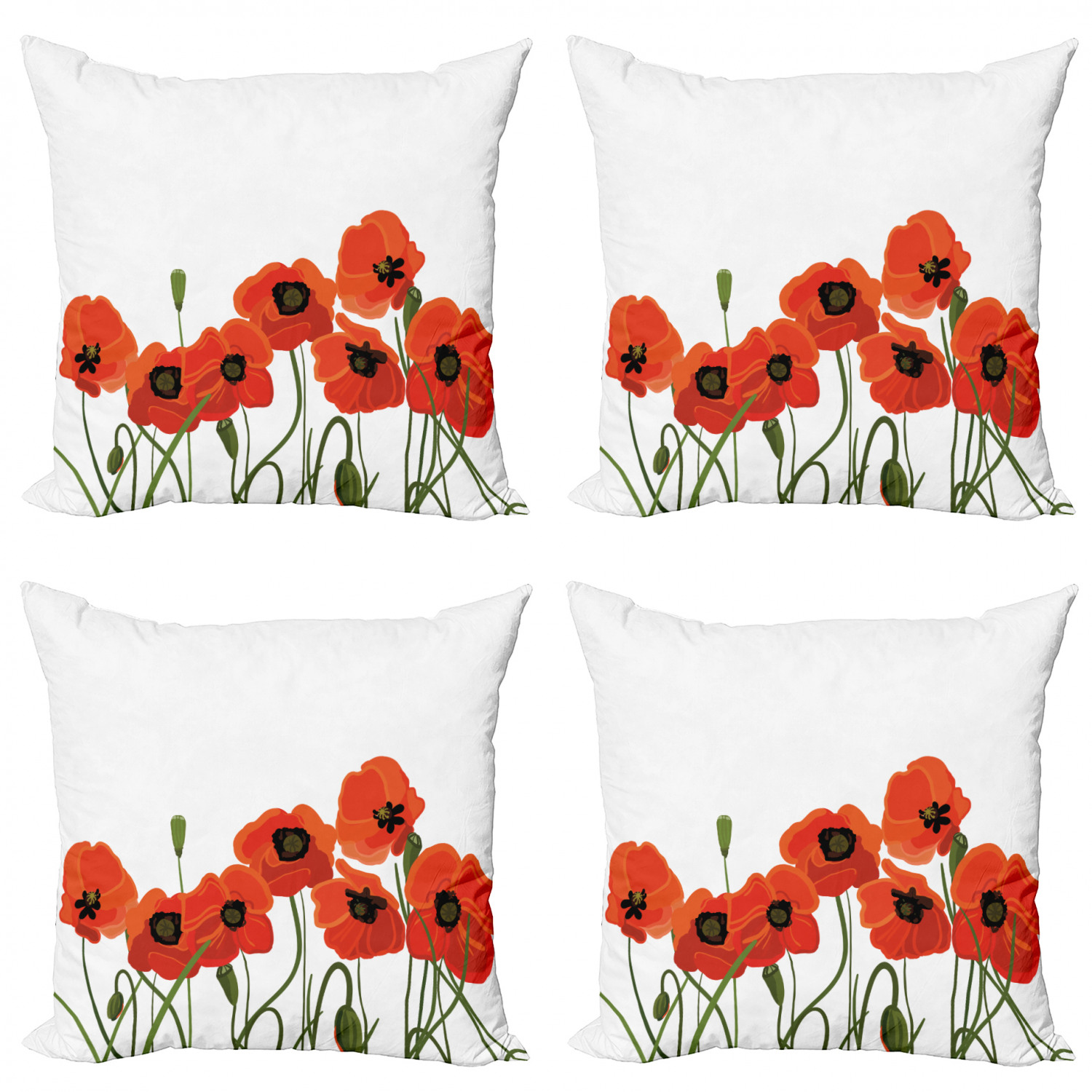 Poppy Throw Pillow Cushion Case Pack of 4, Efflorescing Meadow in the