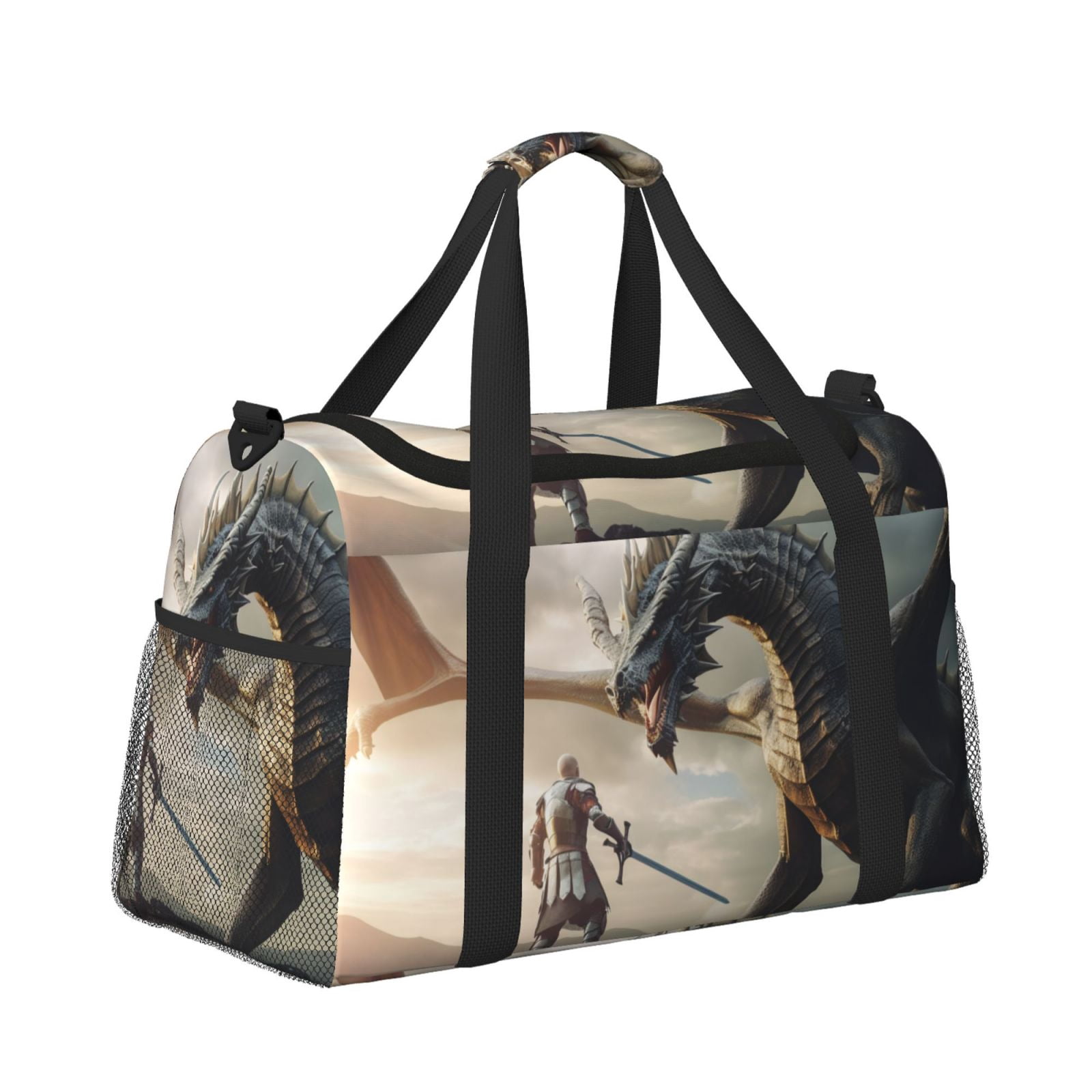 Fuzoiu Swordsman Cool Dragon Print Travel Duffle Bag,Carry On Tote Bags,Duffel Bag,Sport Gym Bag, Hospital Bag for Labor and Delivery, Overnight Bag,Luggage Bag