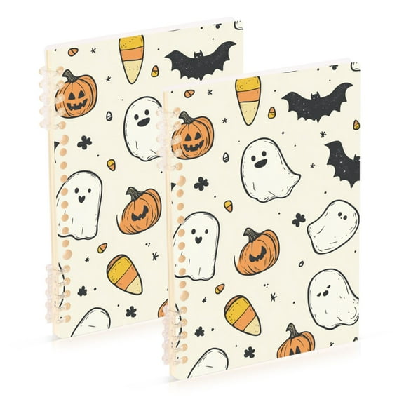 FORMRS 1-Subject Spiral Notebook 8" x 5" College Ruled 60 Refillable Sheet, 2 Pack, Halloween Happy Ghosts