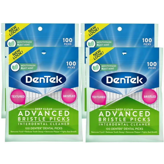 4 Pack - DenTek Deep Clean Advanced Bristle Picks, Removes Food & Plaque, 100 Count