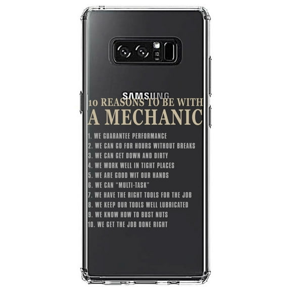 DistinctInk Clear Shockproof Hybrid Case for Samsung Galaxy Note 8 - TPU Bumper Acrylic Back Tempered Glass Screen Protector - 10 Reasons to Be With a Mechanic