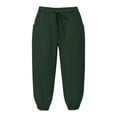 thumbnail image 3 of lnmuld Kids Girls Solid Textured Capri Jogger Pants Elastic Drawstring Waist Side Pocket Cropped Pants for Summer Color:Dark Green,Size:12-13 Years, 3 of 5