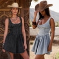 thumbnail image 2 of Western U-Neck Sleeveless Stretch Denim Slip Dress, Zipper Bodycon Dress for Daily Outdoor, 2 of 6