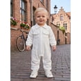 thumbnail image 4 of RUINIXCW Infant Baby Boy Spring Fall Clothes 1 3 6 9 12 18 Months Textured Romper One Piece Outfit Long Sleeve Button Down Collar Jumpsuit with Chest Pockets, 4 of 9