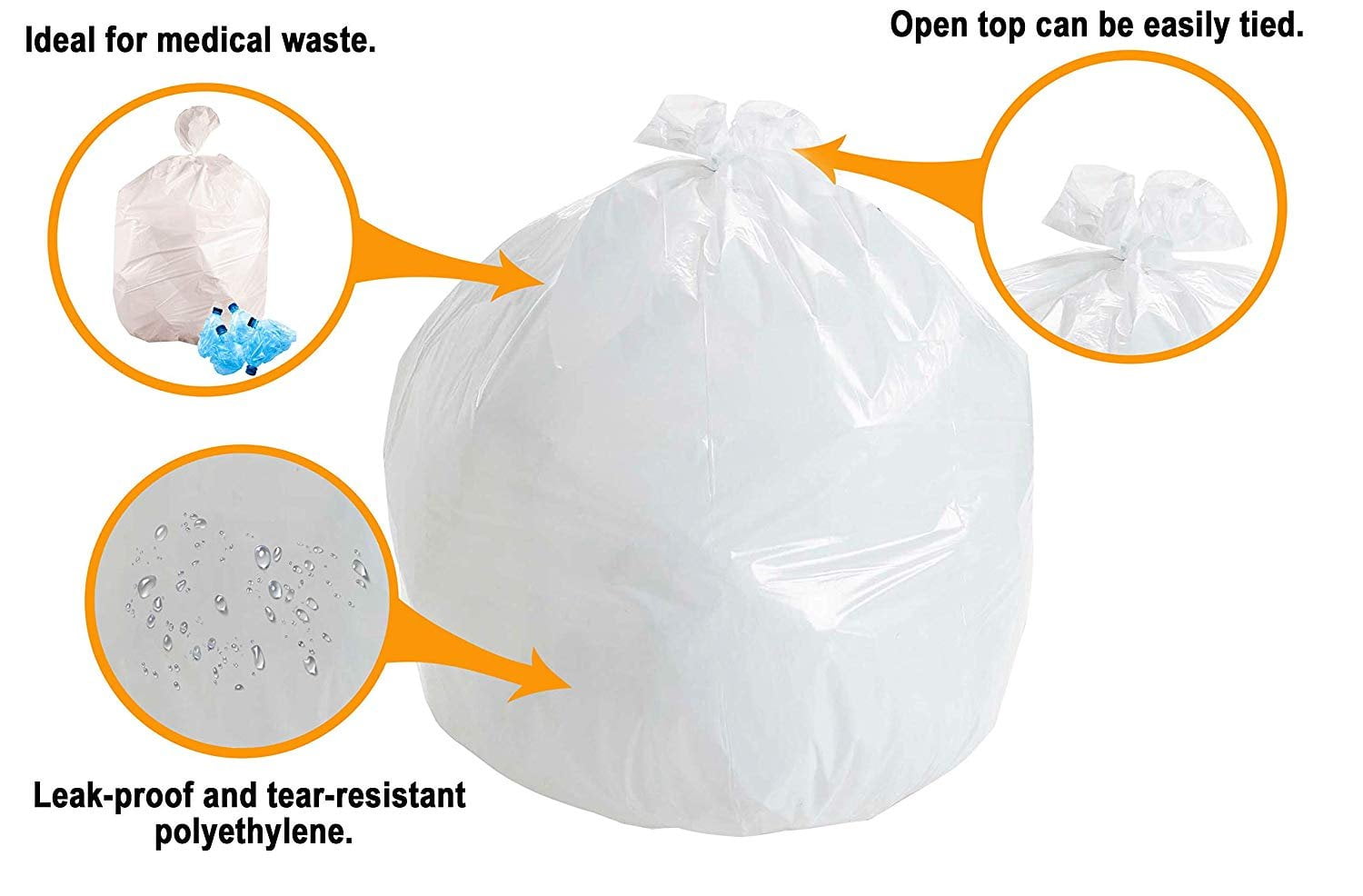Outdoor Trash Bags Large 36 x 60; Pack of 200 Clear Trash Can Liners;  Thin 0.51 Mil Polyethylene Big Garbage Bags Unscented; Leakproof Waste  Basket