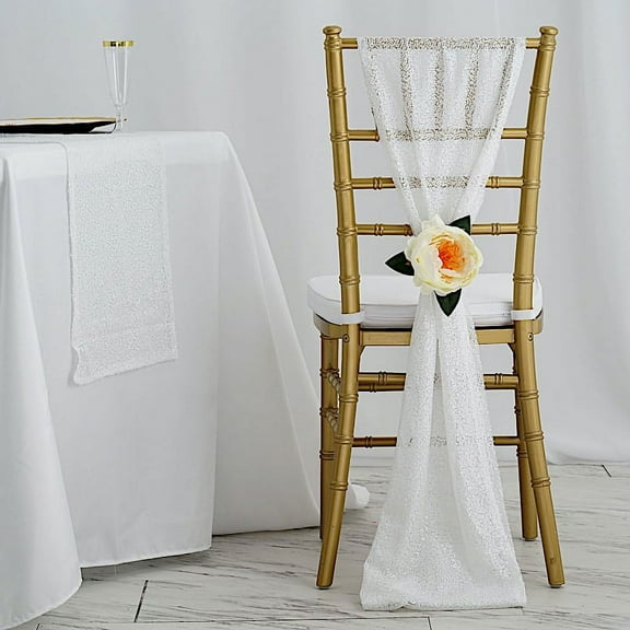 BalsaCircle White Extra Sequin Chair Sash Party Wedding Decorations