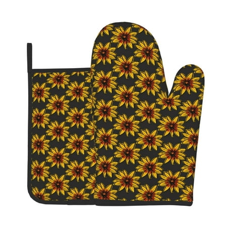 

Xecao Beautiful Sunflower Pattern Oven Mitts and Pot Holders Sets Heat Resistant Silicone Oven Mittens Extra Thicken Long Kitchen Cotton Oven Glove for Cooking