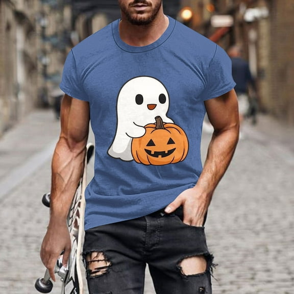Handshe Men's Halloween Graphic Print Short Sleeve Round Neck T-Shirt - Comfortable Blouse