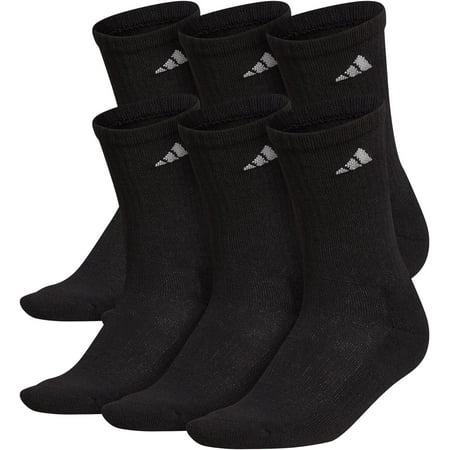adidas Women's Athletic Crew Sock (6-Pair), Black/Aluminum 2, Medium, (Shoe Size 5-10)