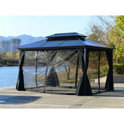 ALEKO 2-Tier Double Roof Aluminum and Steel Hardtop Gazebo Canopy with Mosquito Net and Shaded Curtains, 13 x 10 Feet, Black