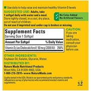 Nature Made Vitamin D3, 90 Softgels, Vitamin D 2000 IU (50 mcg) Helps Support Immune Health, Strong Bones and Teeth, Muscle Function, 250% of the Daily Value for Vitamin D in One Daily Softgel