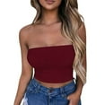 thumbnail image 2 of HAOTAGS Womens Tube Tops Strapless Crop Tops Sleeveless Bandeau Cute 2025 Summer Outfits Sexy Solid Tops Wine Size S, 2 of 4