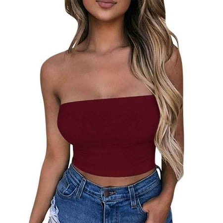Women s Sexy Crop Top Sleeveless Stretchy Strapless Tube Tops Basic Casual Backless Bandeau Bra