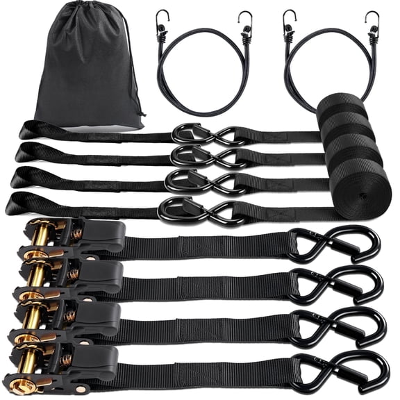 ZRSDIXK 4 pack Ratchet Straps Heavy Duty Cargo Straps Soft Loop Tie Down Straps with Safety Lock S Hooks,1 in × 15ft ,1800 lb Break Strength