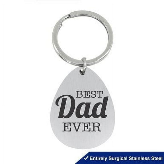 Divoti Fathers Day Gifts for Dad Best Dad Ever Surgical Stainless Steel Pendant Keychain(Lx1.8'' in Wx 1.4'' )