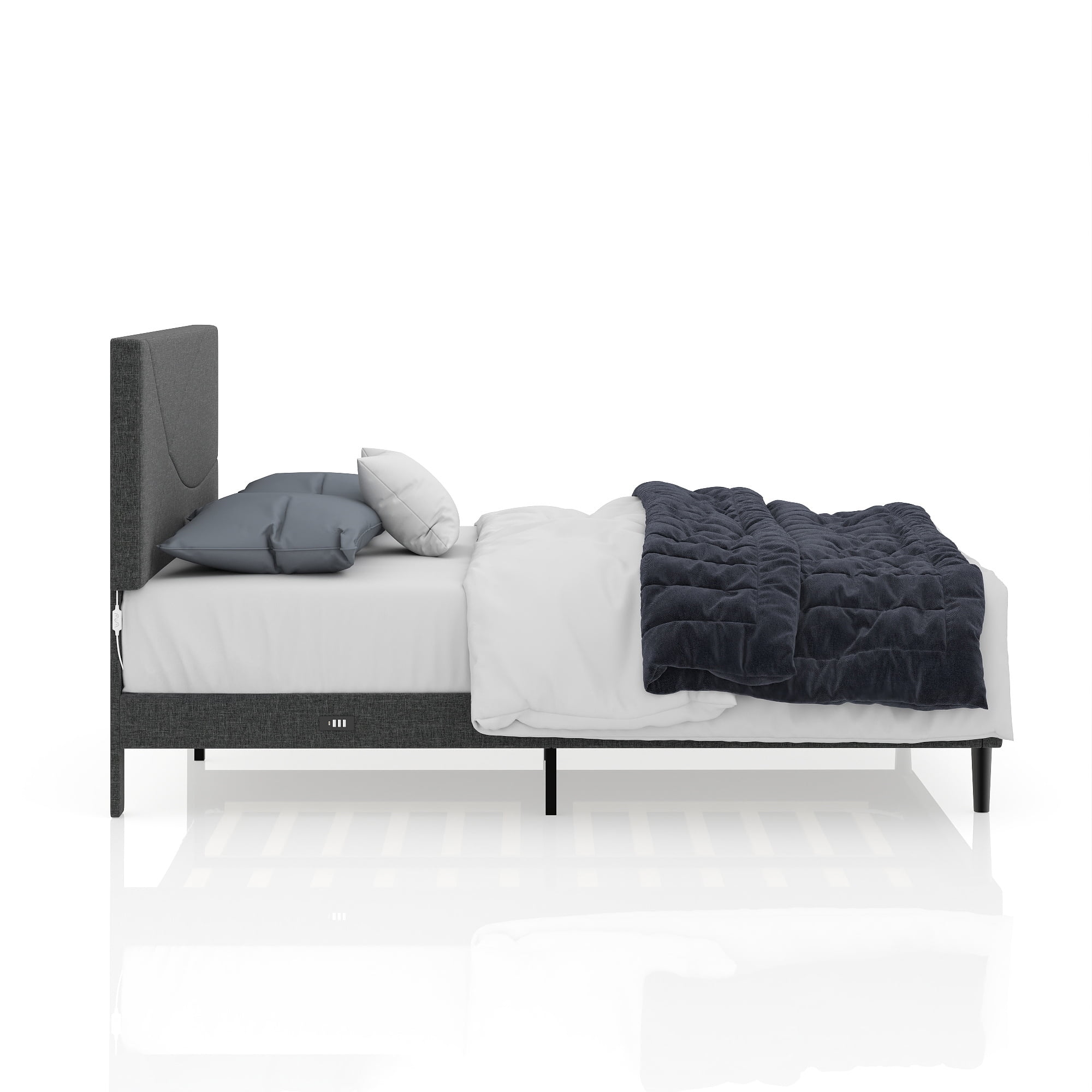 Lit queen-size rembourré Homy Casa avec plateau télé pour chambres élégantes