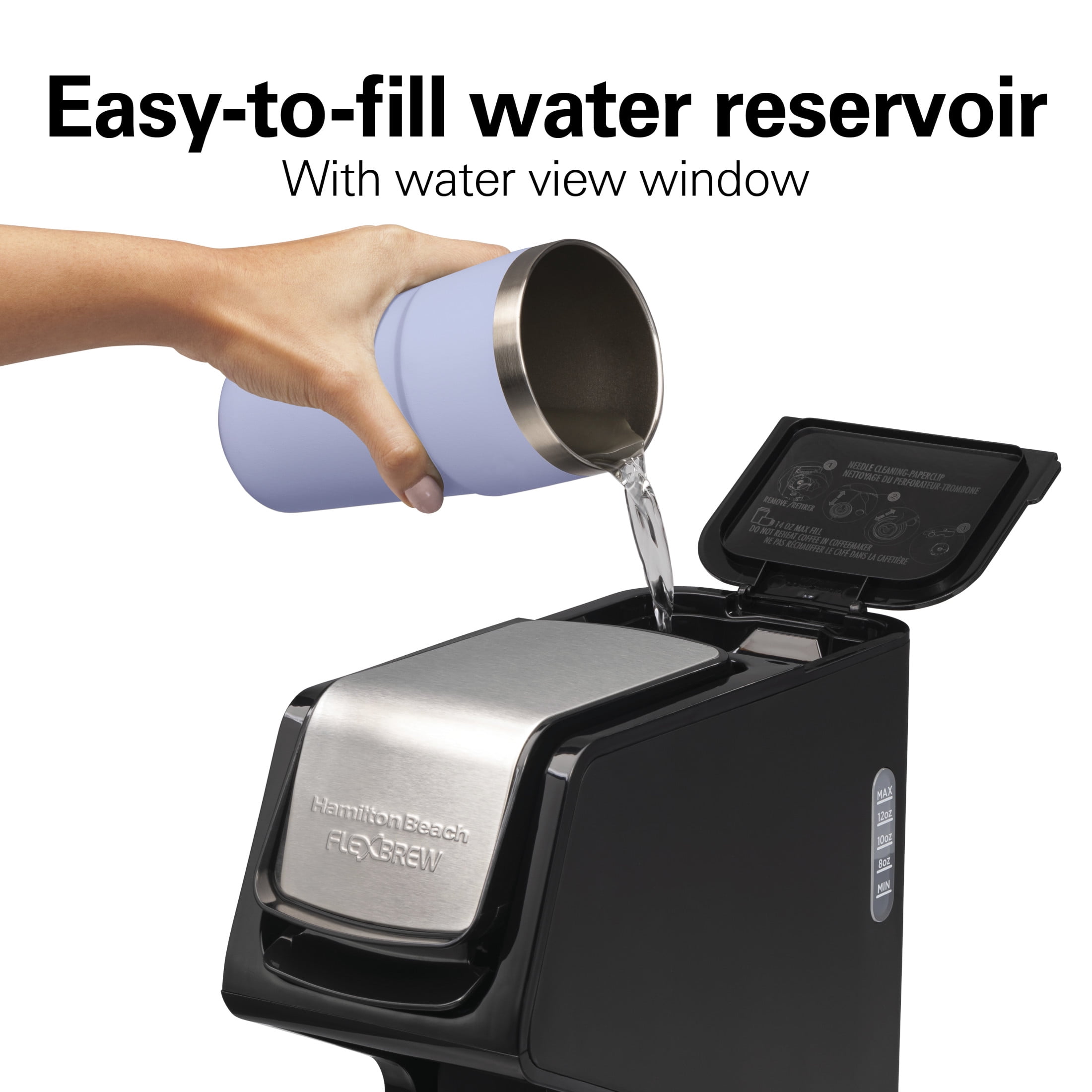 Hamilton Beach FlexBrew Sinlge Serve Coffee Maker, K Cup Pod Compatible & Grounds, 14 oz. Reservoir, Black & Stainless