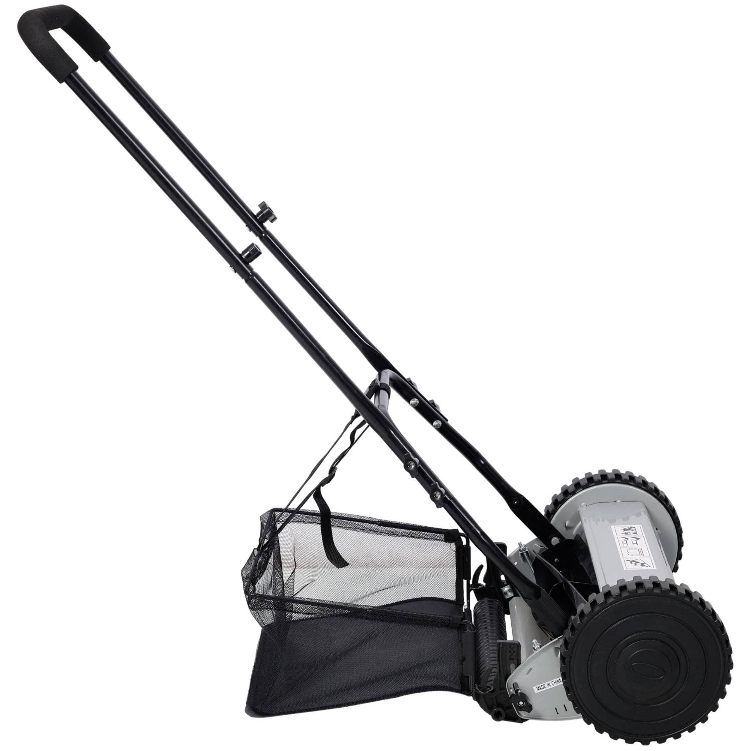 Gray Hand-push Rotary Lawn Mower with Grass Collection Bag, Environmentally Friendly, Low Maintenance Cost and Easy To Operate.