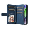 thumbnail image 2 of Multifunctional Case for iPhone 14 Plus,Card Slots[RFID Blocking],Durable Flip Folio Kickstand Magnetic Closure Leather Zipper Wallet Wrist Strap Shockproof Case For iPhone 14 Plus, Blue, 2 of 12