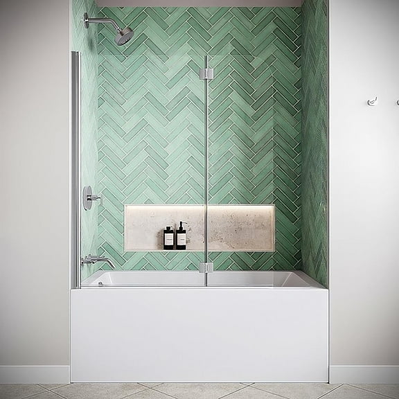 Timavo 40" x 55" Frameless Pivot Fixed Bathtub Panel with CrystalTech Treated 1/4" Tempered, Clear Glass, Polished Chrome Hardware, SKU: DSD-3424-226-CH