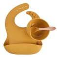 thumbnail image 3 of Vajilla infantil de silicona para la cena del bebé, babero de silicona, cuenco complementario, tenedor y cuchara, juego de vajilla de tres piezas para alimentos complementarios para bebés, 3 of 6