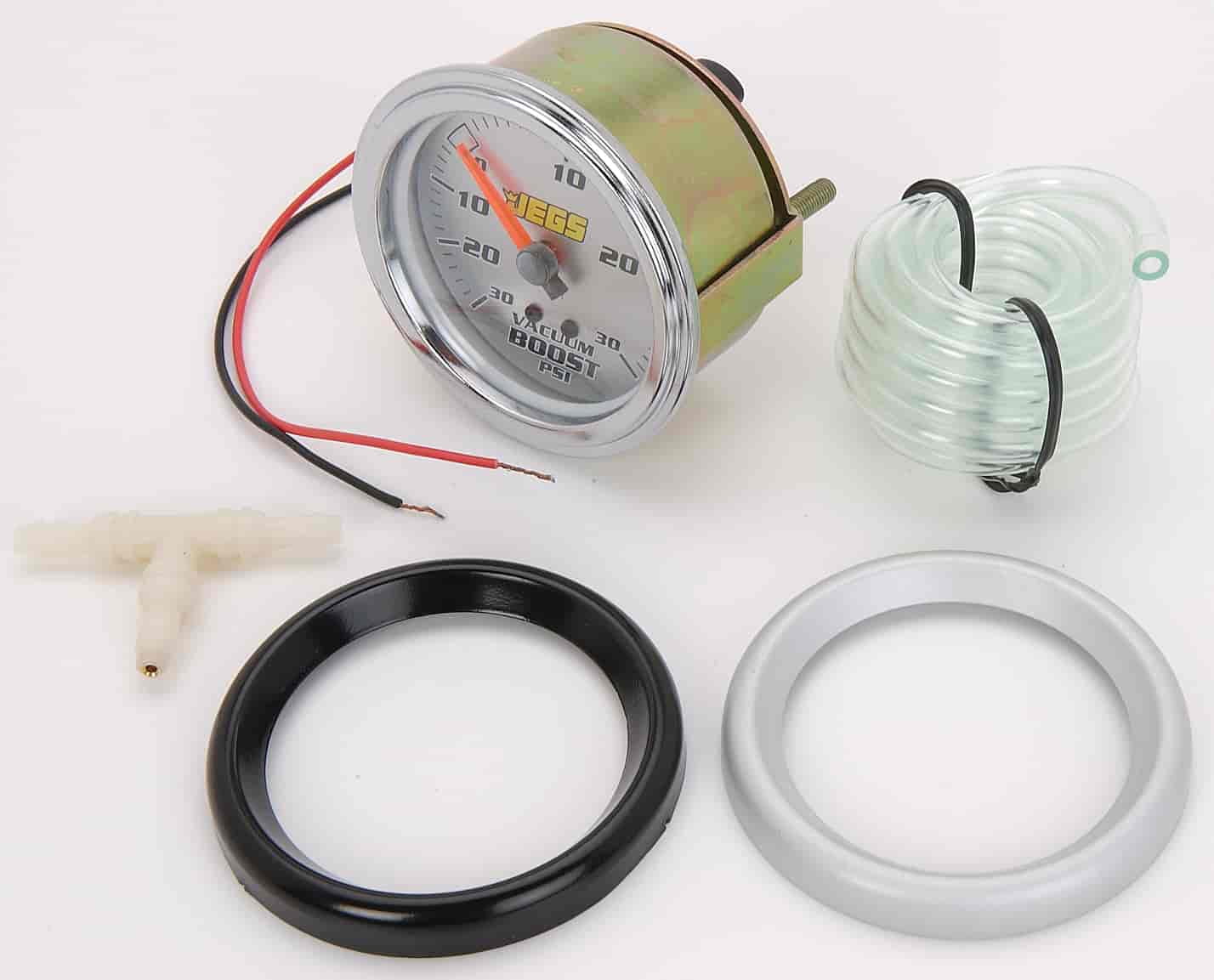 JEGS 41224 Vacuum/Boost Gauge Mechanical 2 5/8 in. Diameter 30 Hg/30