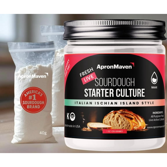 Apron Maven Premium Fresh Live Sourdough Starter - Italian Ischian Island Style with Pre-Measured (80g) Flour - Just Add Water (Simple Instructions Included)