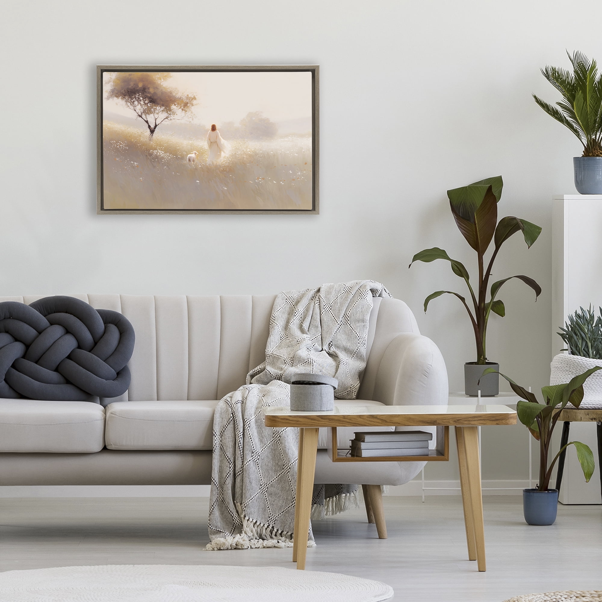 Stupell Industries Spiritual Shepherd & Lamb Brown Framed Floater Canvas Wall Art, design by Jacky Ngan