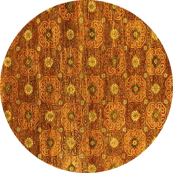 Ahgly Company Machine Washable Indoor Round Oriental Yellow Industrial Area Rugs, 3' Round