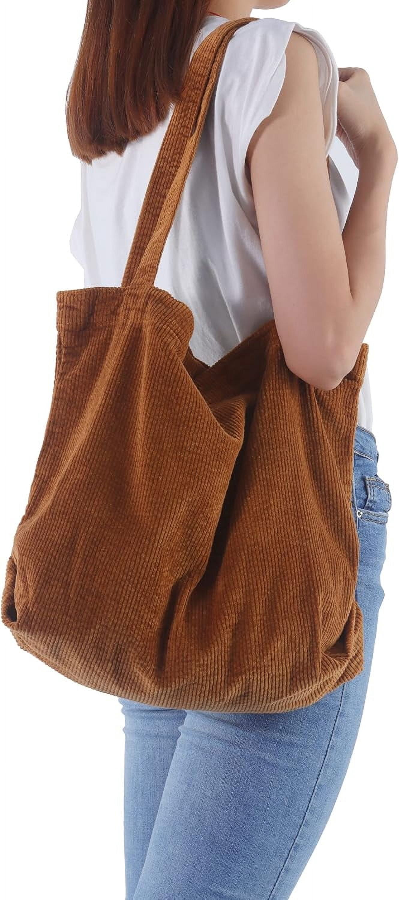 Corduroy Tote Bag for Women Canvas Shoulder Handbags Cute Large Purse