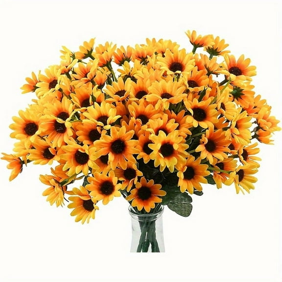 6 Bunches of Sunflower Artificial Flowers Yellow Daisy Fake Flowers Outdoor UV Resistant Non-Fading Autumn Flowers 22 Stems Green Shrub Indoor Outdoor Home Wedding Office DIY Garden Decoration