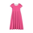 thumbnail image 4 of Girls Maxi Dress Short Sleeve Casual Holiday Dress with Pockets for 4-14 Years Hot Pink 150, 4 of 5