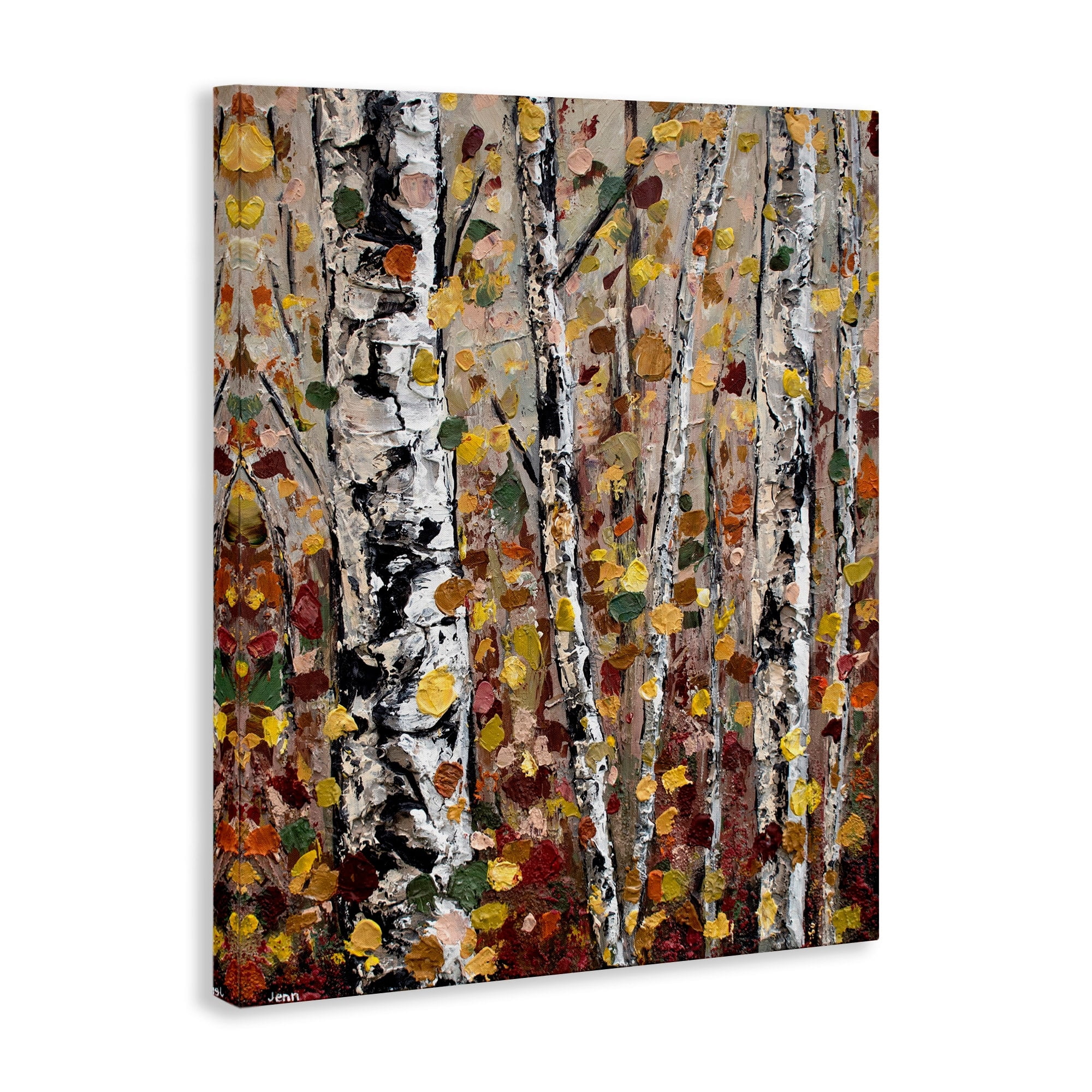 Stupell Industries Autumn Birch Trees Abstract Leaves Landscape Painting Gallery Wrapped Canvas Print Wall Art