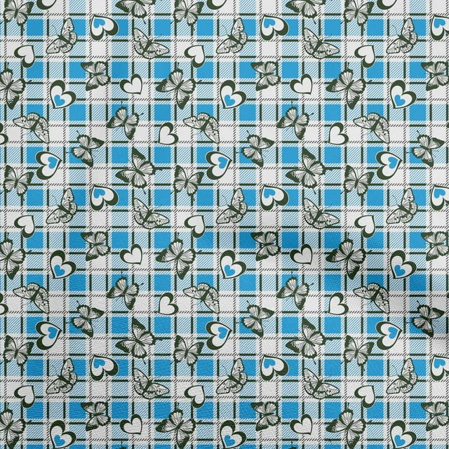 oneOone Viscose Jersey Medium Blue Fabric Checks Heart & Sewing Craft Projects Fabric Prints By Yard 60 Inch Wide