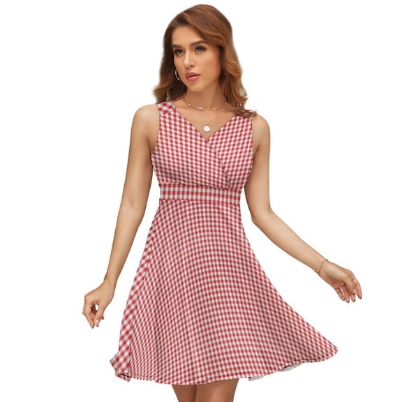 Red Gingham Check Sundress Sleeveless Dress Summer Women Clothes Dress for Women Dresses
