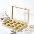 thumbnail image 5 of Coward Jewelry Organizer Box, Yellow Linen 12 Grids Bracelet Bangle Necklace Jewelry Display Tray Case with Transparent Glass Lid for Home Drawer Desk or Store Selling Show, 5 of 6