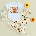 thumbnail image 2 of Bagilaanoe 3pcs Newborn Baby Girl Pants Set Letters Short Sleeve Romper Tops + Flower Print Flare Trousers + Headband 3M 6M 12M 18M Infant Casual Clothes, 2 of 8