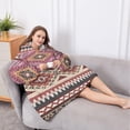 thumbnail image 5 of Oversized Wearable Blanket Hoodie,Pink Boho Tribal Diamonds and Triangles Pattern Sherpa Blanket Hoodie with Super Pockets,Super Warm Fuzzy Pullover for Women & Men, 5 of 6
