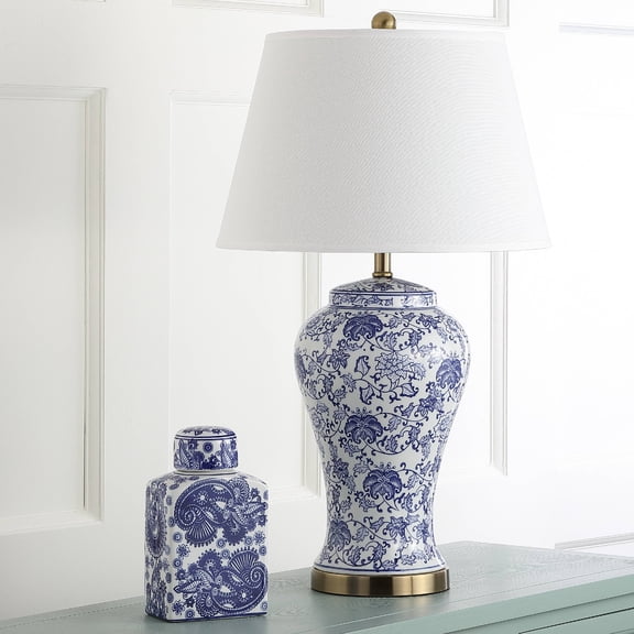 SAFAVIEH Spring 29-Inch High Blossom Table Lamp, Blue/White