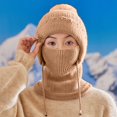 thumbnail image 4 of 3 in 1 Beanie Hat With Scarf And Mask Faux Fur Womens Scarves Winter Clothing Neck Scarf Cotton Women's Hats & Caps Khaki, 4 of 7