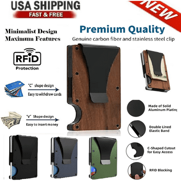 Slim Wallet For Men - Front Pocket RFID Blocking Minimalist Wallet For Men - Metal Wallet With Money Clip For Men