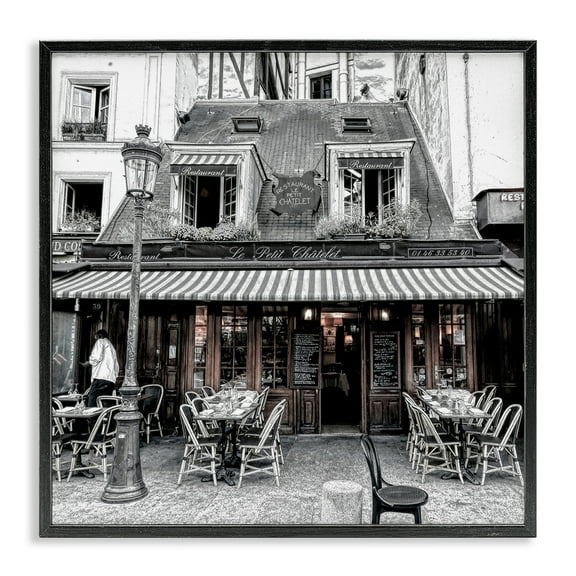 Stupell Industries Sidewalk Café Bistro Buildings & Architecture Photography Black Framed Art Print Wall Art, 12 x 12