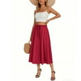thumbnail image 4 of WTOBBY Women's Bohemian Solid Color Pocket Skirt Casual High Waist Maxi Skirt with Elastic Waist Drawstring Tiered Flowy Long Skirt for Summer Beach,Wine L, 4 of 4
