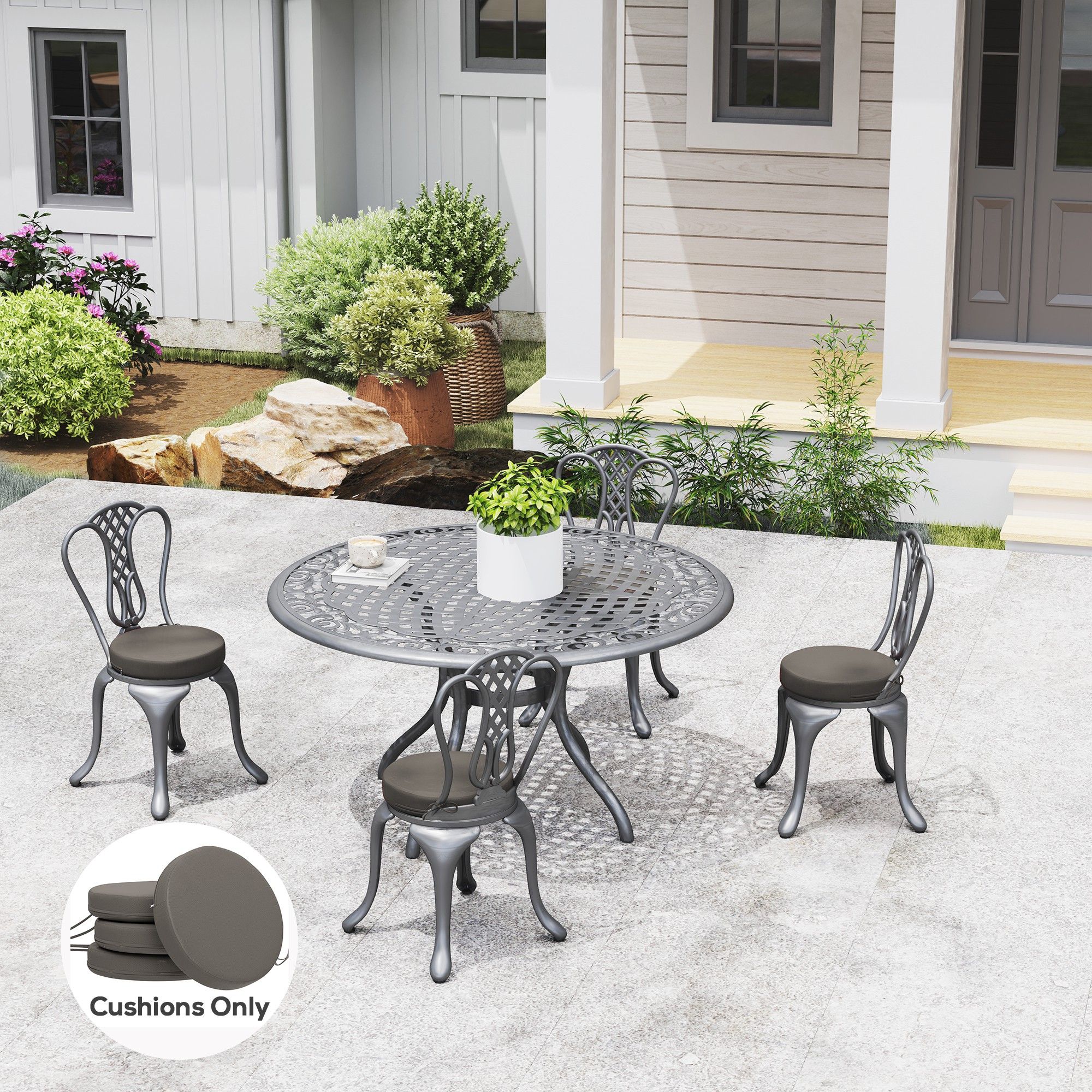 Alvantor Set of 4 Chair Cushions 3" Thick Round Seat Cushions for Dining Bistro Chairs, Machine Washable, 15" x 15", Dark Gray