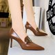 thumbnail image 5 of Sandalias de mujer con tacones altos finos y puntiagudos, hebillas de cinturón de metal, boca profunda, zapatos de diseñador de lujo, zapatos de tacón alto clásicos, 5 of 5