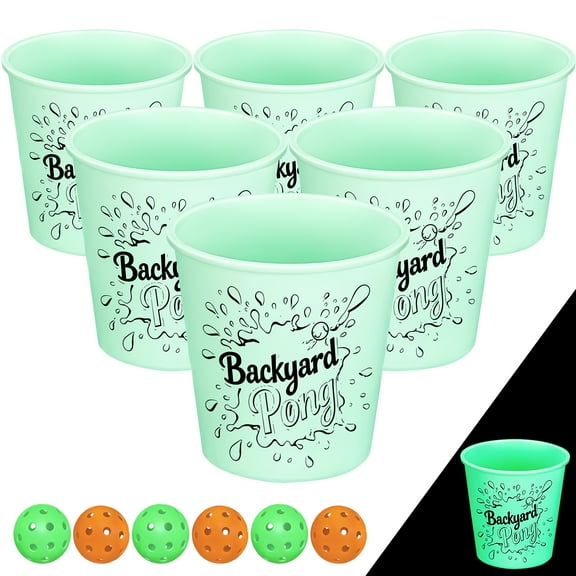 Yard Pong Outdoor Games, Giant Yard Toss Game Glow in Dark with 12 Buckets and 6 Balls, Throwing Game for Beach, Camping, Lawn and Backyard