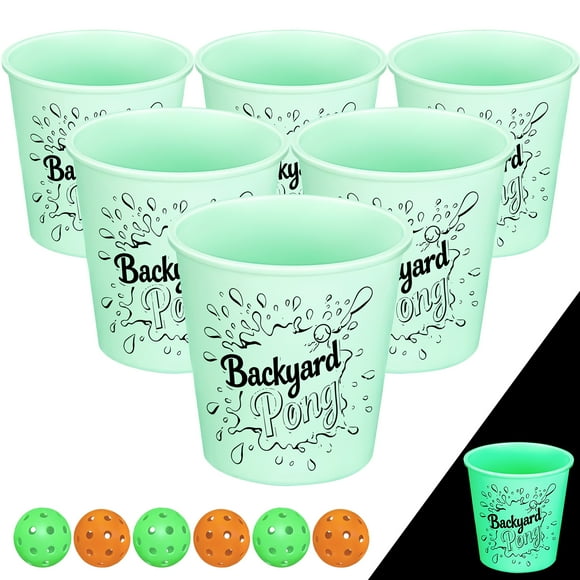 Jeu de Pong de Cour Extérieur, Grand Jeu de Lancer de Cour Qui Brille dans le Noir avec 12 Seaux et 6 Balles, Jeu de Lancer pour la Plage, le Camping, la Pelouse et la Cour Arrière