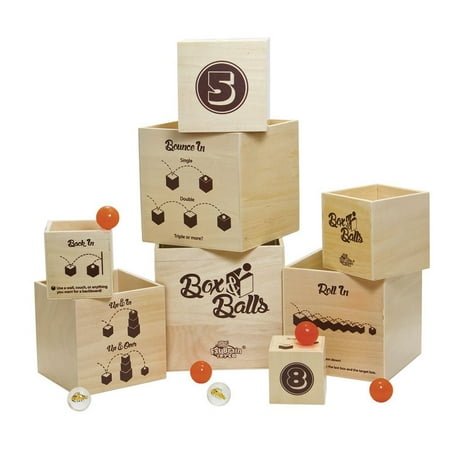 Box & Balls, Set of 8 wooden boxes, 8 bouncy balls for attempting endless trick-shots and playing all kinds of games; graduated boxes make.., By Fat Brain