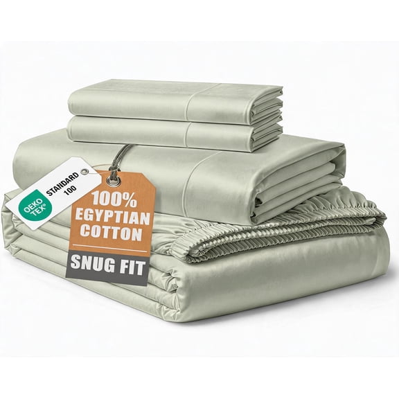 Queen Size 100% Egyptian Cotton Sateen Sheets 4-Piece Set Deep Pocket Mineral Color