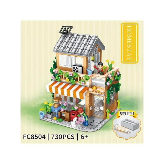 Build Jouets Café Kit de Construction Ville Starlight Librairie pour Animaux, Ensemble de Blocs de Construction Scène de Rue Carrée Orange, Jouets de Construction pour Adultes et Adolescents, Compatible avec les Maisons Lego